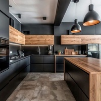 Nouvelle conception personnalisable d'armoire de cuisine et de garde-manger avec îlot en quartz, marbre, pierre frittée, en forme de U ou en L, finition mate ou brillante, style Shaker surélevé