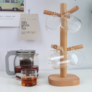 Tasse en bois présentoir suspendu avec 6 crochets en forme d'arbre en bois tasse à café support de stockage kit de support - Product Image 5