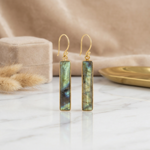 Labradorite Bar Drop <b>Earrings</b> 18k Gold Plated Bezel Set Brass Wholesale Jewelry Women Fashion Dangle <b>Earrings</b> Gift For Mom - Product Image 4