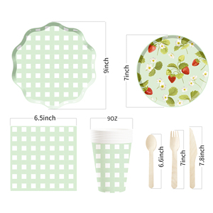 DAMAI Fournitures de fête sur le thème des fruits, assiettes en papier jetables vertes à la fraise, bannière, ensembles de vaisselle de fête pour 10 invités - Product Image 6