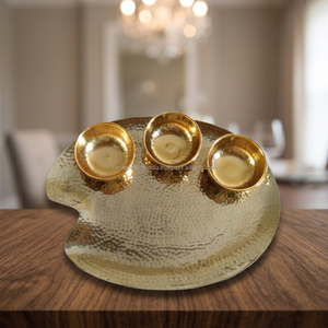 Juego de Vajilla de Aluminio Martillado Ecológico con Incrustaciones Doradas, 5 Piezas, con 3 Tazones, para Uso en el Hogar, Hoteles, Restaurantes y Fiestas - Product Image 2