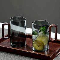 Mug à thé élégant en verre borosilicate résistant à la chaleur avec poignée en bois, tasse en verre pour la maison et le bureau