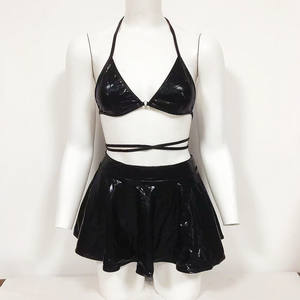 Ensemble <span class=keywords><strong>de</strong></span> 3 pièces en cuir Transparent pour femme, soutien-gorge Sexy à bretelles croisées - Product Image 5