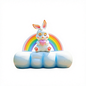 Sculpture en fibre de verre en relief, motif <span class=keywords><strong>lapin</strong></span> de dessin animé et nuage arc-en-ciel, ornement animal, modèle d'extérieur, décoration de paysage, fabriqué en Chine - Product Image 1