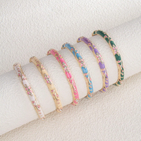 Gelang Etnik Vintage dari Paduan Logam, Berwarna-warni dengan Teknik Tetesan Minyak, Lapisan Emas Tahan Luntur, Berhiaskan Relief Bunga Berlian dan Enamel Cloisonne