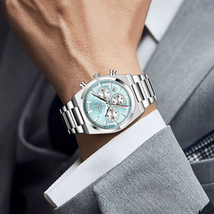 Reloj de <span class=keywords><strong>Pulsera</strong></span> de Cuarzo para Hombre LIGE 89200, Cronógrafo con Visualización de Fecha, Resistente al Agua 30M, Esfera Azul Hielo de 41mm, Brazalete de Acero Inoxidable, Estilo Ejecutivo - Product Image 2
