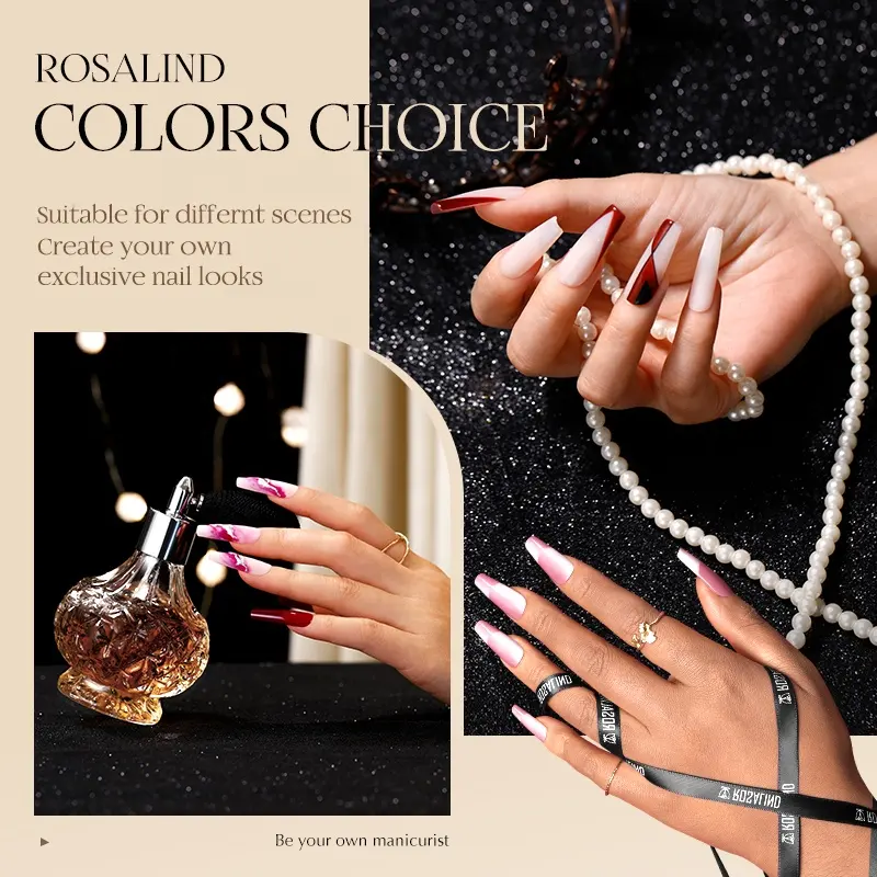 Rosalind OEM biểu tượng tùy chỉnh đầy màu sắc Nail Art Gel Polish nhãn hiệu riêng Gel Polish lâu dài ngâm tắt UV LED Nail Gel Polish