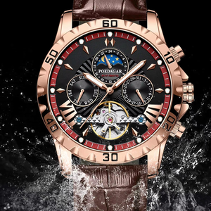 Reloj Mecánico POEDAGAR 1410 con Cronógrafo y Fase Lunar para Hombre, Luminoso, Automático, Correa <span class=keywords><strong>de</strong></span> Cuero, Resistente al Agua - Product Image 3