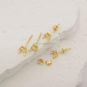 Professional Custom 14k Soild Gold Inlay Earring Settings Diamond Stud Round Stone Earrings Semi Mount