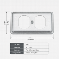 Couvercle de boîte utilitaire en acier prégalvanisé 0C1 4 x 2-1/8 pouces pour prise double, 1 gang, pour câblage électrique