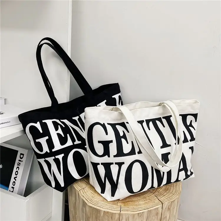 Factory Wholesale Custom Canvas Ladies Handbag Large Capacity Lazy Letter Student Shoulder Bag Literary Shopping Tote Bag