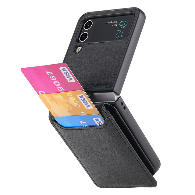 Lychee Pattern Matte Leather Phone Case Wallet Shockproof Ring Holder for Samsung Z Flip 4 3 1 2-Wholesale Mobile Phone Covers