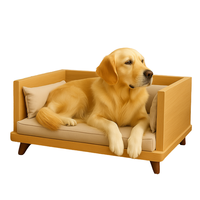 Lit pour chien en bois massif rectangulaire écologique, style moderne, avec cadre surélevé et coussin moelleux, mobilier durable pour animaux de compagnie