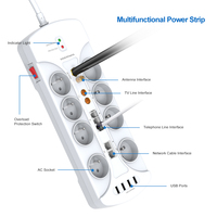 Vastfafa Best-seller, multiprise avec protection contre les surtensions, 16A, 8 prises, 4 ports USB, prise européenne, multifonction