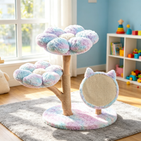 Pettoyglobal 72.5cm Pohon Kucing Double Flower Perch dengan Batang Kayu Melengkung & Mainan Garukan Sisal Bentuk Telinga Kucing, Mudah Dirakit, Aman untuk Kucing