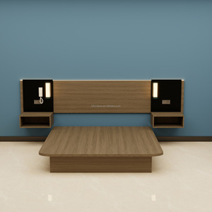 Ensembles de meubles de chambre d'hôtel OEM personnalisés et abordables avec sommier plateforme en bois, tête de lit murale, tables de chevet et matelas - Product Image 6