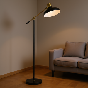 <b>Adjustable</b> <b>Floor</b> <b>Lamp</b> Black Metal Dome Shade 12W LED 2700K Warm White Modern Design for Living Room - Product Image 2