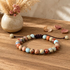 Pulsera <span class=keywords><strong>de</strong></span> Amazonita y Ágata con Cuentas <span class=keywords><strong>de</strong></span> 6MM para Mujer, Hecha a Mano, Cordón Tejido Ajustable, Tono <span class=keywords><strong>Tierra</strong></span>, Joyería <span class=keywords><strong>de</strong></span> la Amistad, Venta al por Mayor - Product Image 4