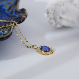 สร้อยคอเครื่องประดับวินเทจ หินทรายสีน้ำเงิน สร้อยคอประดับอัญมณีธรรมชาติ - Product Image 4