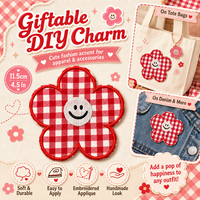 Patch floral en vichy rouge de 11,5 cm, applique brodée thermocollante pour vestes, sacs, chapeaux, vêtements pour enfants, artisanat et ensemble de décoration DIY
