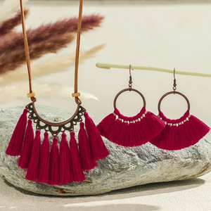 Parure de bijoux à pampilles, collier et boucles d'oreilles, style bohème, en alliage plaqué bronze antique, pour femme, mode soirée 2024 - Product Image 3