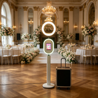 Support métallique ovale pour borne photo iPad, avec anneau lumineux et logo personnalisé, idéal pour la location événementielle commerciale – Vente directe usine