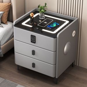 Table de chevet multifonctionnelle sans fil rechargeable moderne et minimaliste avec haut-parleur, en verre trempé et cuir, pour la maison - Product Image 4