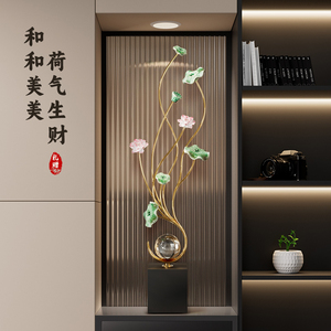 Nouvelle sculpture en métal de style chinois en forme de fleur de lotus avec boule de cristal, décoration d'intérieur pour meuble TV, entrée, cadeau - Product Image 4