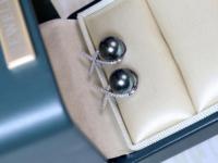 Boucles d'oreilles clous de luxe en or massif 18 carats avec diamant naturel 0,34 carat et perle de Tahiti noire-verte de qualité AAAAA certifiée NGTC