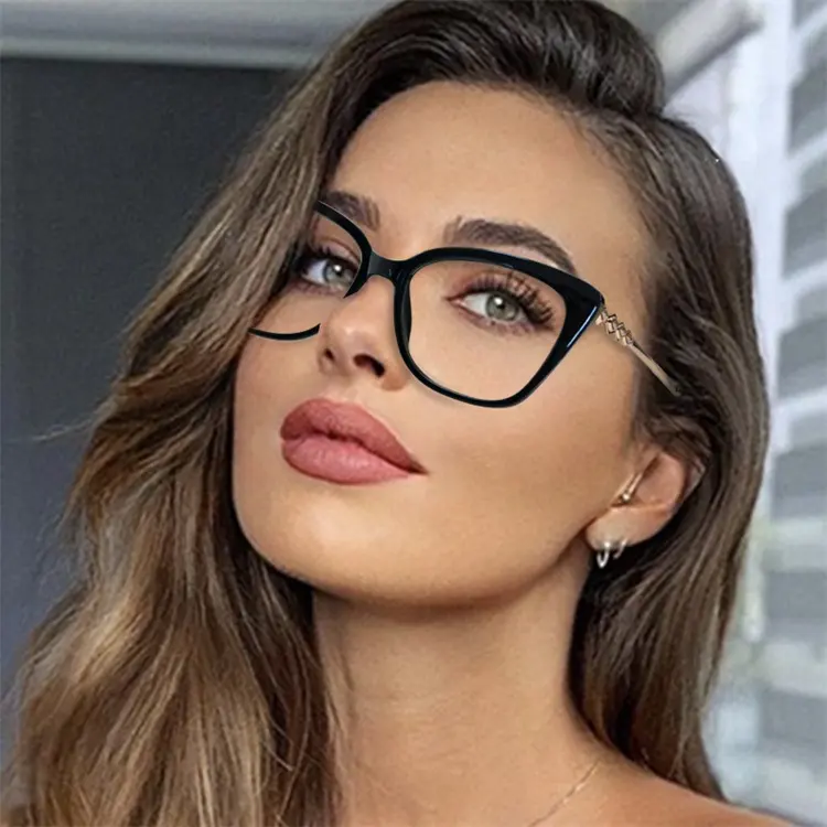 QSKY Fashion optical plain spectacles blue light blocking eyewear fashion women crystal pink cat eye tr90 frame eyeglasses