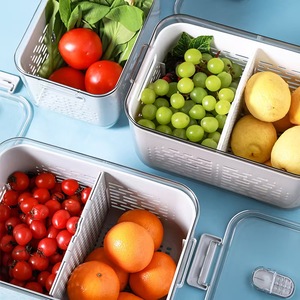 Boîte de rangement pour réfrigérateur avec couvercle ventilé pressable, panier de drainage séparable, en PET et PP, écologique, sans BPA, pour la conservation des aliments frais - Product Image 3