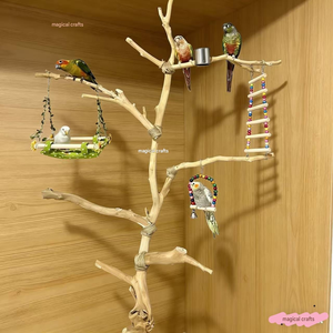 Perchoir d'activités en bois naturel pour perroquets et oiseaux, arbre de jeu, aire de jeux, centre d'activités - Product Image 4