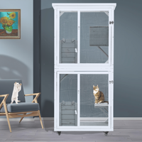 XPT016 extérieur/intérieur grande cage pour animaux de compagnie Nature bois blanc avec peintures maison de chat en bois avec support en métal pour patio arrière-cour