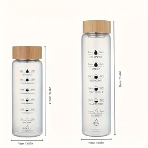 Botella de agua de vidrio de borosilicato de gran capacidad, transparente, 24oz, 34oz, marcador de tiempo, botella de leche para bebidas con tapa de Bambú - Product Image 3