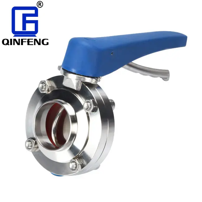 QINFENG水工業用CF8サニタリーステンレス304316プラスチック製マルチポジションハンドル付き溶接手動バタフライバルブ