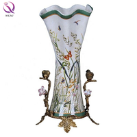 Vase en céramique peint à la main avec oiseaux décoratifs en cuivre, 1 pièce, style européen rétro et créatif