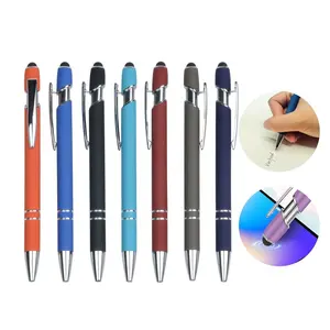 Stylo à bille en métal souple enduit de caoutchouc de marque en vrac en gros Stylet Cadeau promotionnel Logo personnalisé Stylo tactile en métal