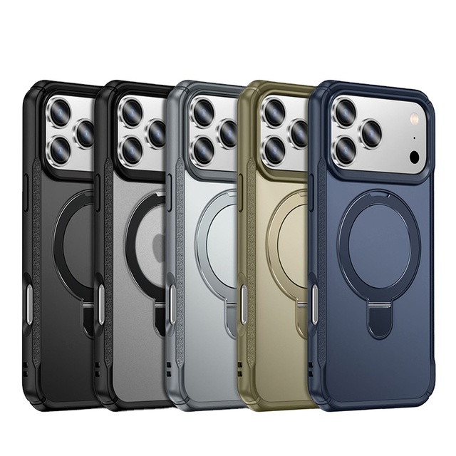 Hybrid Magnetic Wireless Charging Armor Phone Ring Holder Kickstand Case for IPhones 17 Air Pro Max Shockproof PC TPU Back Cover