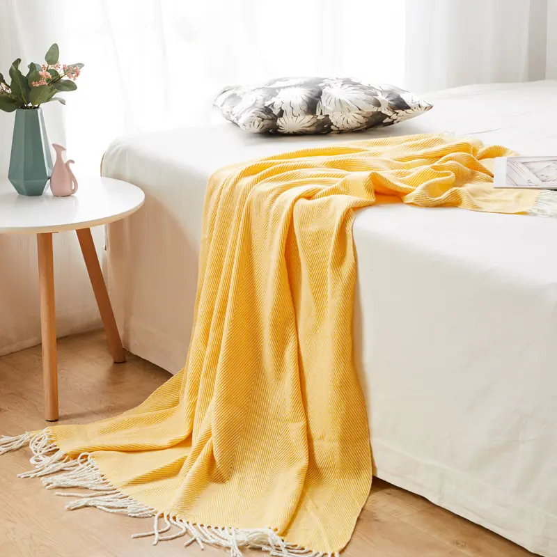 Léger tricoté chevrons Faux cachemire frange jeter couverture doux confortable lit canapé extérieur solide géométrique ferme laine