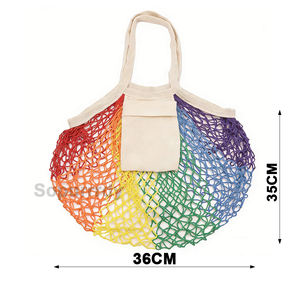 Borse Tote Riutilizzabili in Cotone a Rete con Manici Lunghi, Personalizzabili con Logo, Colorate con Gradiente Arcobaleno, per la Spesa e la Spiaggia - Product Image 2