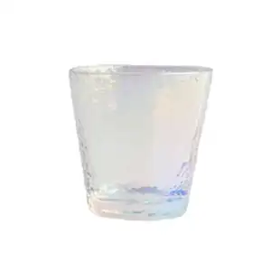 Hot Sale Colorful Glass Water Cup Hammer Pattern Fish Scale Design Juice Glasses With Gold Rim