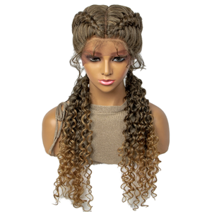 Perruque brésilienne <span class=keywords><strong>Jennifer</strong></span>, frontale, brun clair, densité 130 %, sans colle, longue, bouclée, ondulée, style afro, tresses cornrow, torsades, box braids - Product Image 1