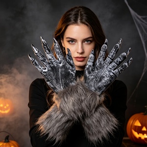 Accessoires de fête d'Halloween, costume de <span class=keywords><strong>loup</strong></span>-<span class=keywords><strong>garou</strong></span> gris, gants à griffes, décorations de fête - Product Image 1