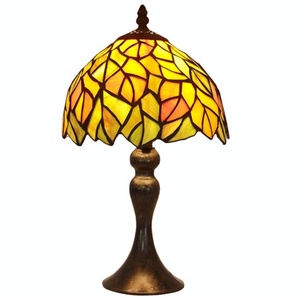 LongHuiJing Tiffany Wisteria Stained Glass Dome Shade AC LED Table Lamp Art Mosaic Retro Mediterranean Design Warm White <b>Light</b> - Product Image 1