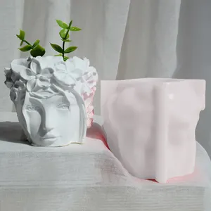 DIY烛台花盆制作树脂工艺模具混凝土人头女孩脸花瓶水泥硅胶花盆模具