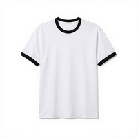T-shirt homme col contrastant uni 100% coton épais streetwear