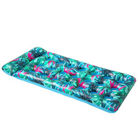 Plataforma Flotante Redonda con Estampado de Hojas, Tumbona Inflable para Adultos, Hamaca Plegable, Cama Flotante Inflable para Playa