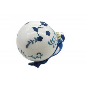 Ornamento della palla di vetro di natale di alta qualità 8cm con porcellana blu e bianca modello classico per la decorazione domestica - Product Image 4