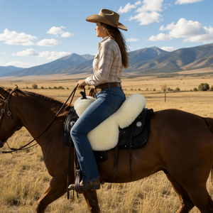 Housse de <span class=keywords><strong>selle</strong></span> Western en peau de mouton australienne de qualité supérieure, coussin d'équitation en laine d'agneau pour l'équitation en extérieur - Product Image 6