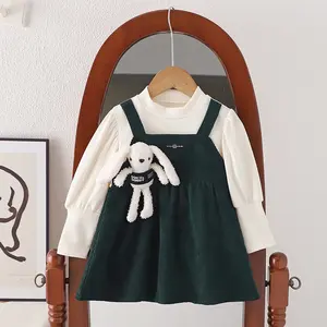 Mädchen lässig Winterkleider Niedliche Teddybär Langarm Kleid für Baby Mädchen Großhandel Kinder trägt